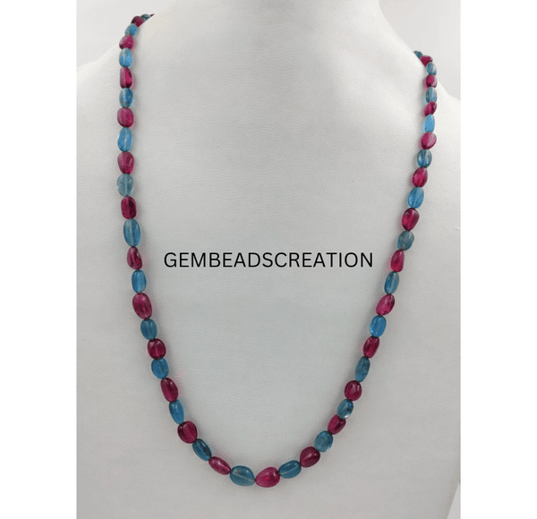 Aquamarine Tourmaline Gemstone Necklace Natural Beads Tumble Beads Necklace Handmade Jewelry Smooth Beads Jewelry Gifts