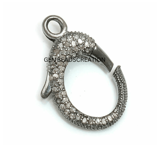 Rosecut Pave Diamond  Lobster Clasp Lock 22mm in 925 Sterling Silver