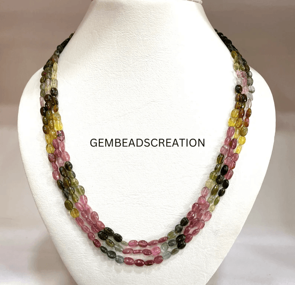 Natural Multi Watermelon Tourmaline Necklace Beads Smooth Oval Beads Tourmaline Gemstone Strand Necklace Gifts