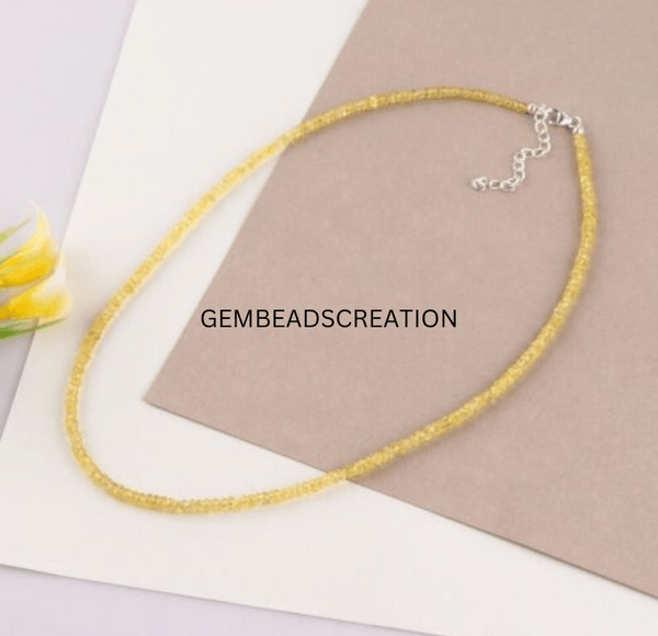 Yellow Sapphire Gemstone Necklace, 2.5-3.5mm Beaded Rondelle Faceted, Sapphire beaded Necklace, 925 Silver Necklace Gift For Her Jewelry