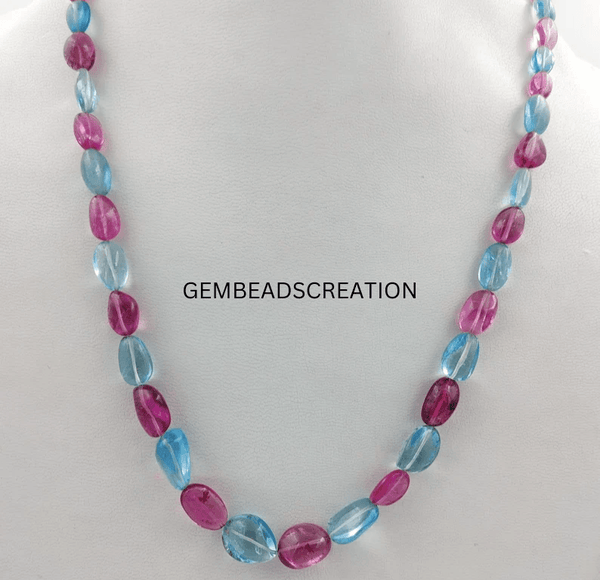 Tourmaline Aquamarine Tumble Beads Necklace Tourmaline Gemstone Necklace Precious Beads Jewelry Handmade Necklace Aquamarine Necklace