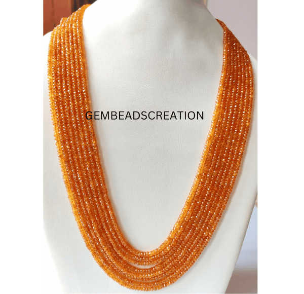 Spessartite Garnet Beaded Necklace/3-4mm Precious Spessartine Necklace/Mandarin Garnet/ Gift For Her/Rondelle Beads