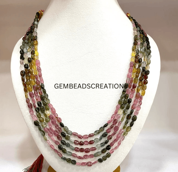 Beautiful Multi Watermelon Tourmaline Necklace Natural Beads Smooth Tourmaline Gemstone Oval Beads Strand Gift For Her