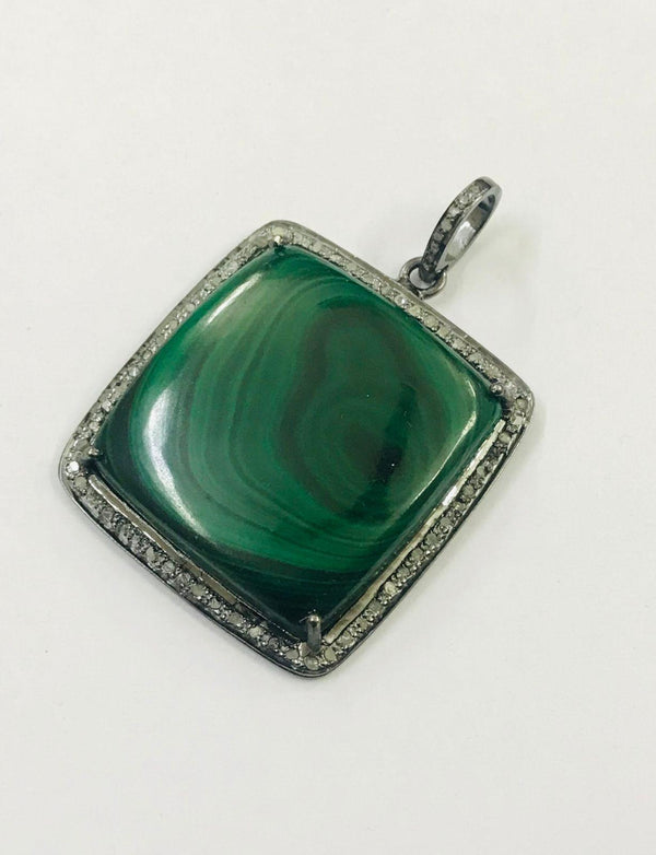 Pave Diamond Gemstone Pendant Handmade Jewelry 925 Sterling Silver Diamond Jewelry Gemstone Malachite Gemstone Necklace