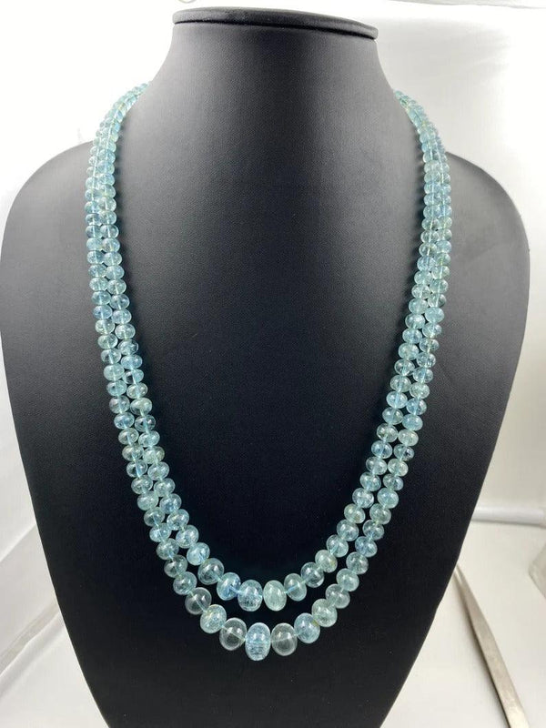 Natural Aquamarine Melon Cut Beads Necklace Gemstone Beaded Necklace layering statement necklace gift for her