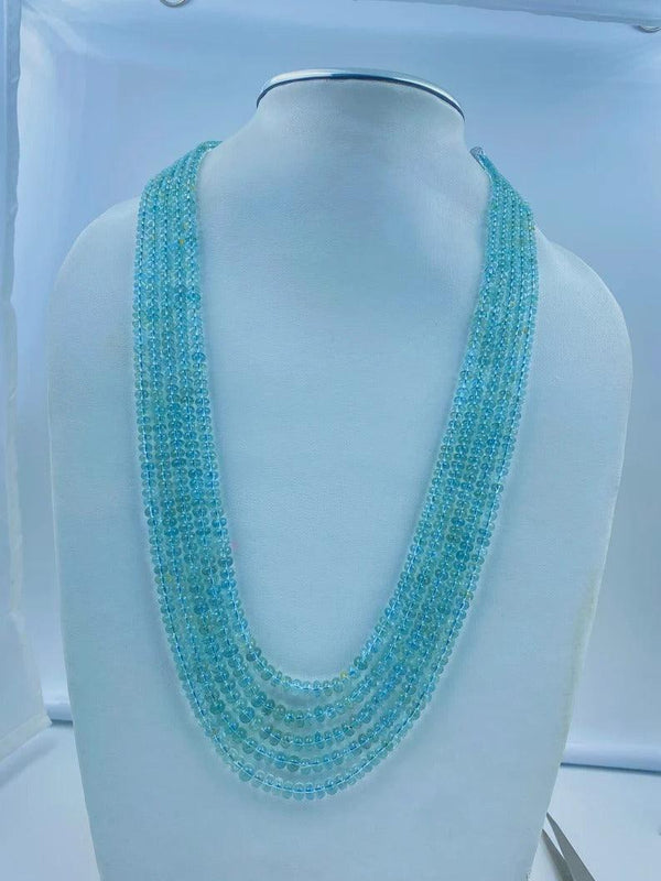 Aquamarine Necklace Gemstone Beaded Birthstone Necklace Rondelle Beads Anniversary Gift For Her Melon Cut Beads Necklace Round Beads