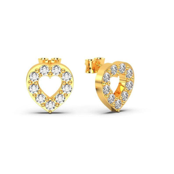 Natural Diamond Earrings 7mm Open Heart Diamond Stud14K Gold Stud Earrings Gift For Her Wedding Anniversary