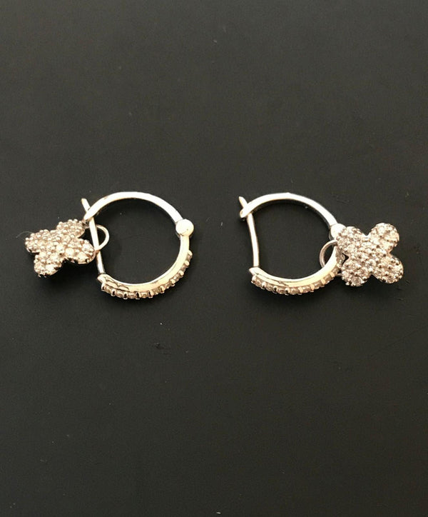 14k Solid Gold Hoop Earrings Wedding Jewelry Moissanite Earring Gold Earrings Women Jewelry Gift For Her Clover Hoop Huggies