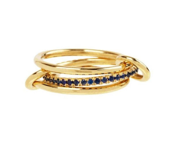 14k Solid Gold Diamond Ring Multi Link Band Ring Interlocking Ring Chunky Ring Sapphire Ring Multi Love Link Ring Band, Three Connector Link Ring Link Love Ring