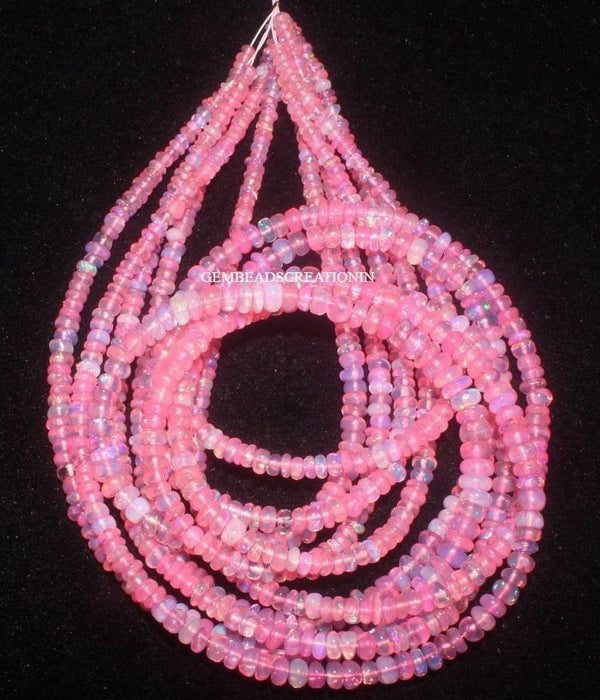 Pink Ethiopian Opal Smooth Rondelle Beads,  Ethiopian Opal Beads, Opal Rondelle 3.5-4.5mm, 16 Inches, Opal Beads Strand Necklace Beads