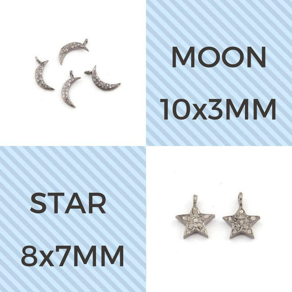 Pave Diamond Crescent Moon Star/Diamond Charm Pendant/925 Sterling Silver/Diamond Moon Pendant/Charm Bracelet Necklace/Diamond Jewelry