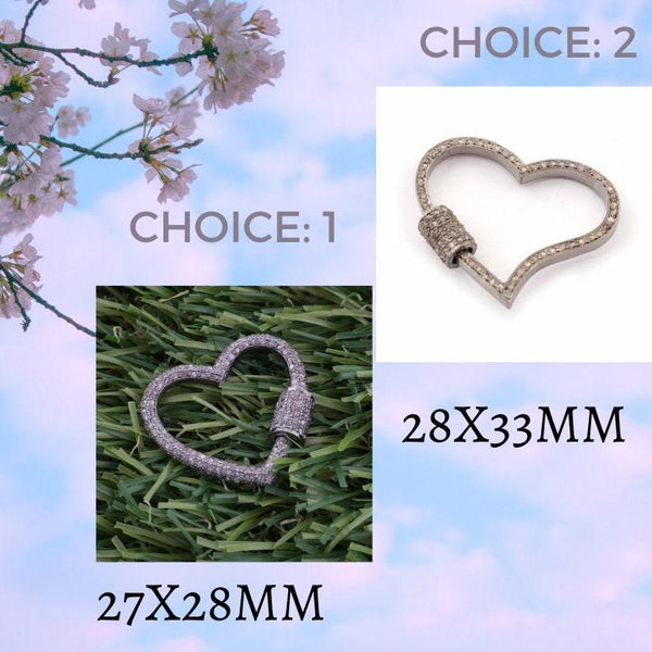 Pave Diamond Heart Carabiner Clasp In Sterling Silver 27x28mm, Pave Diamond Clasp, Carabiner Clasp, Screw On Lock, Jewelry Finding, Lobster