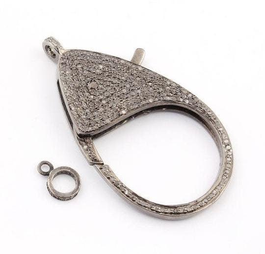 Pave Diamond Lobster Lock Clasp 925 Sterling Silver 42x28mm Jewelry Findings Craft Supplies Claw Clips Hamdmade Jewelry