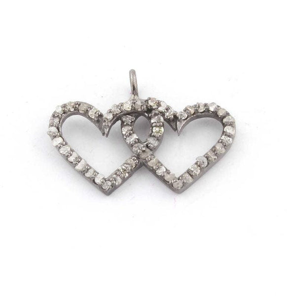 Pave Diamond Double Heart Charm Pendant 20x14mm 925 Sterling Silver Diamond Love Pendant Heart Necklace Bracelet Jewelry Findings Gift Her