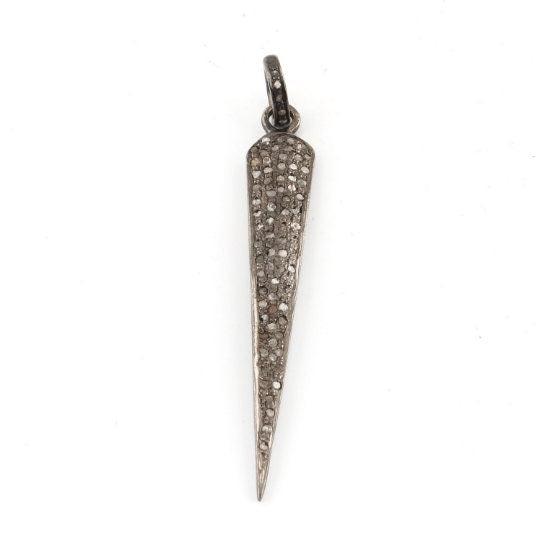 Rosecut Pave Diamond Spike Pendant 49x7mm In 925 Sterling Silver