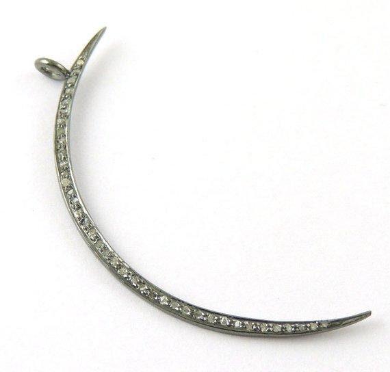 Pave Diamond Crescent Moon, Diamond Charm Pendant, 50x2mm, 925 Silver Charm, Moon Pendant, Diamond Pendant, Pave Diamond Jewelry Findings