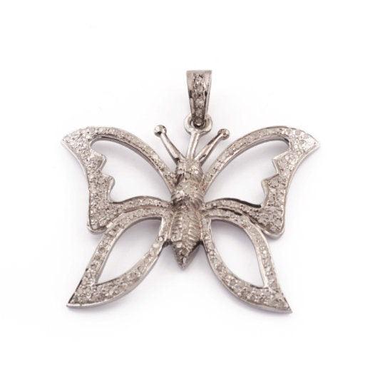 Pave Diamond Butterfly Pendant, Sterling Silver, 41x27mm, Pave Diamond Pendant, Butterfly Pendant, Butterfly Necklace, Diamond Jewelry