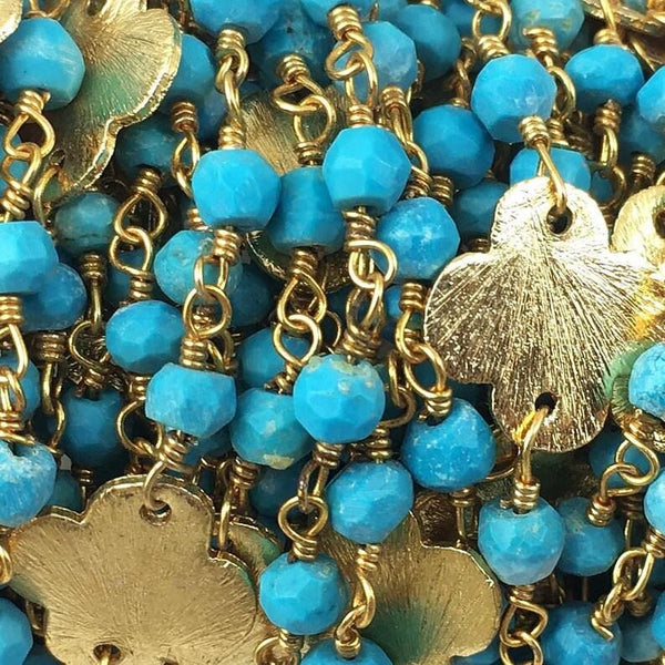 Turquoise Clover Quatrefoil Rosary Beaded Chain 3-3.5mm Silver/Gold Plated Wire Wrapped Beads Per Foot Jewelry Making Craft Loose Beads