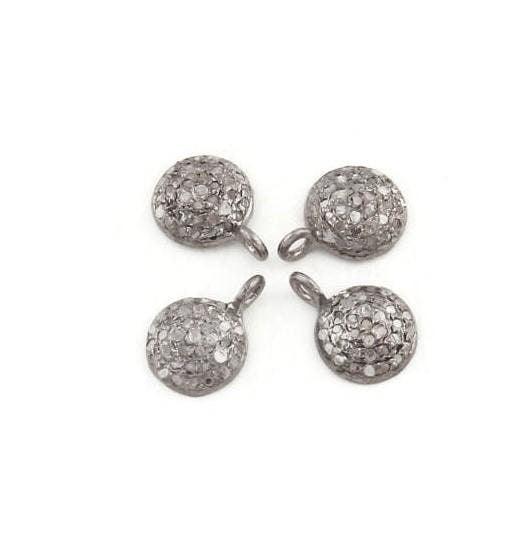 1 Pc Pave Diamond Round Disc Charm Pendant, Sterling Silver, 9x6mm, Diamond Round Pendant, Round Necklace, Diamond Disc Charm, Findings