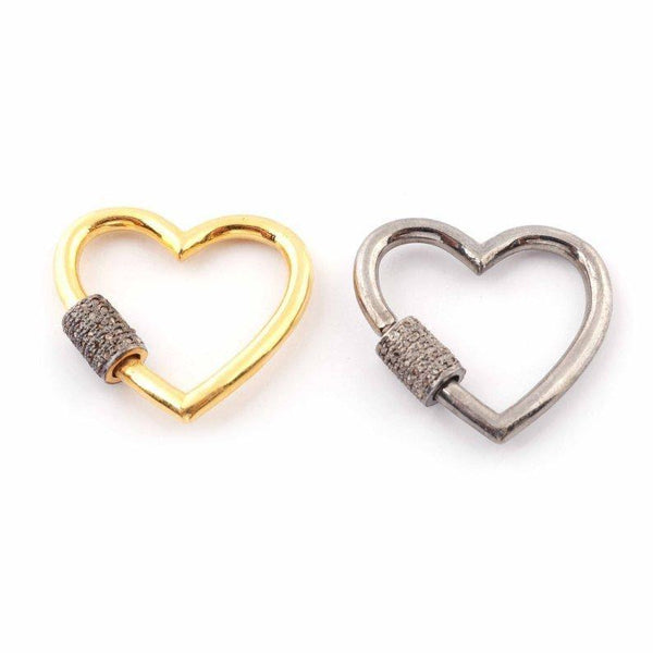 Pave Diamond Heart Carabiner Diamond Carabiner 28x26mm Pave Diamond Clasp Carabiner Clasp Screw Lock Clasp Diamond Jewelry Craft Findings