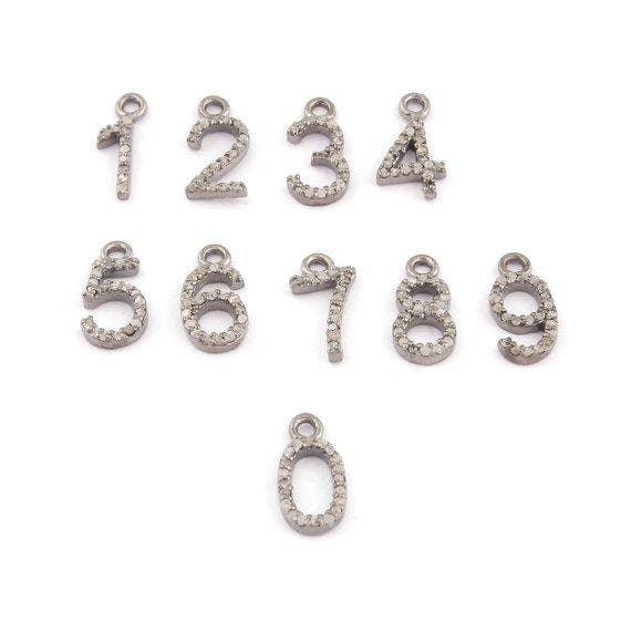 1 Pc Pave Diamond Number Charm Pendant/Digit Number Letter Pendant/12mm Sterling Silver/Diamond Charm Pendant/Personalized Pendant