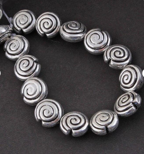 16mm Antique Finish Silver Beads, Bali Style Pewter Beads, Copper Beads, Beads For Jewelry,Spacers Beads, Snail Beads, Spiral Detailed Beads