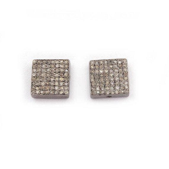 Pave Diamond Square Beads/Diamond Findings/Square Spacer Beads/925 Sterling Silver/9mm Beads For Jewelry Findings/Handmade Craft Jewelry