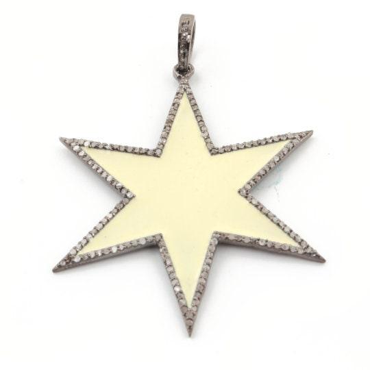 Enamel Diamond Star Pendant 925 Sterling Silver 54x50mm Pave Diamond Pendant Bakelite Jewelry Star Necklace Diamond Celestial Jewelry