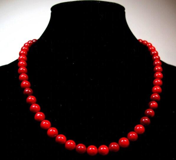 8mm Red Coral Necklace, Gemstone Necklace, Beaded Necklace, Round Beads Necklace, Handmade Necklace, Gift For Her, Choker Necklace, Coral