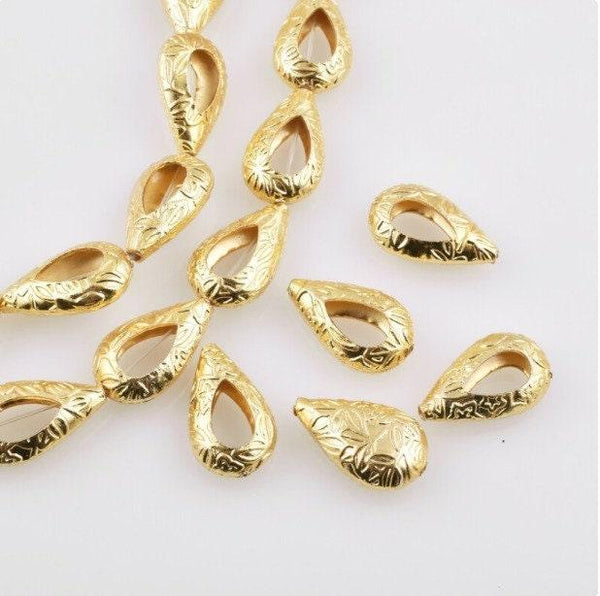 1 St. Copper Drop Beads, Brass Finding, 22x13mm Gold Plated Beads, Gold Spacer Beads, Copper Beads, DIY Jewelry Supplies, Brass Gold Beads