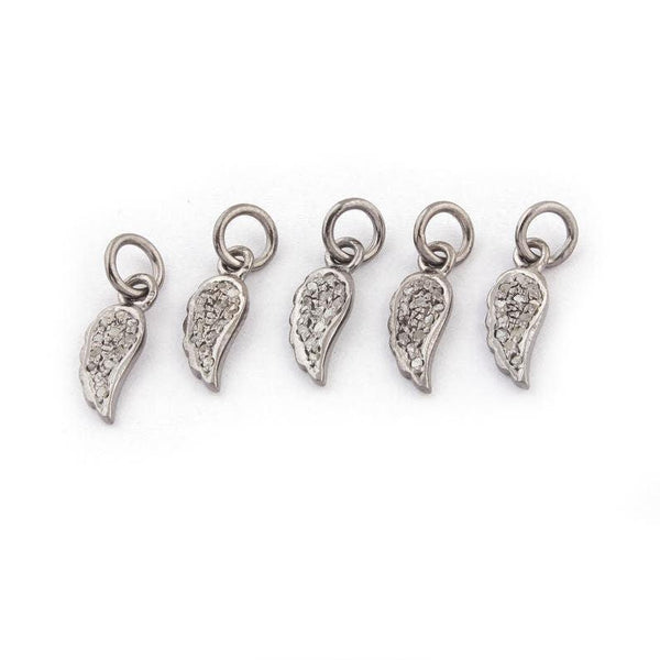 Diamond Leaf Charm/Diamond Charm Pendant/925 Silver/Leaf Pendant/13x6mm Diamond Findings/Craft Supplies/Feather Charm Pendant/Pave Diamond