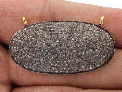 Pave Diamond Oval Pendant/Connector Necklace/925 Sterling Silver/44x25mm Oval Charm Pendant/Jewelry Wholesale Bracelet Connector