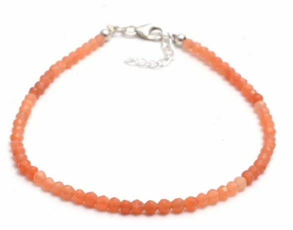 3mm Peach Moonstone Beaded Bracelet, Bracelet Necklace, Gemstone Jewelry, Rondelle Beaded Jewelry, Combo Of Bracelet & Necklace,Gift For Her