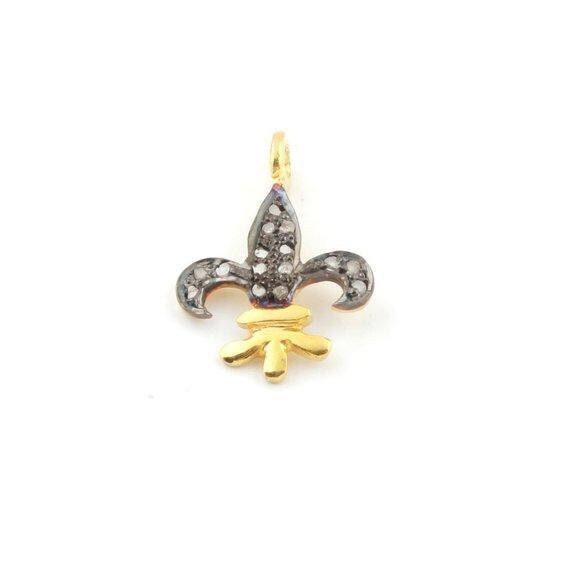 1 Pc Pave Diamond Fleur De Lis Charm, Two Tone Charms, Charm Pendant, Diamond Charm, Diamond Findings, Jewelry Making, Findings Supplies