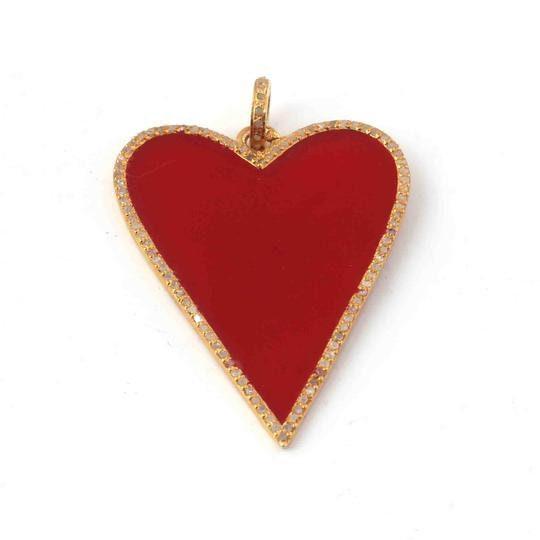 Bakelite Heart Diamond Enamel Heart 40x30mm Diamond Jewelry Heart Pendant Pave Diamond Pendant Necklace Gift For Her Dainty Minimalist