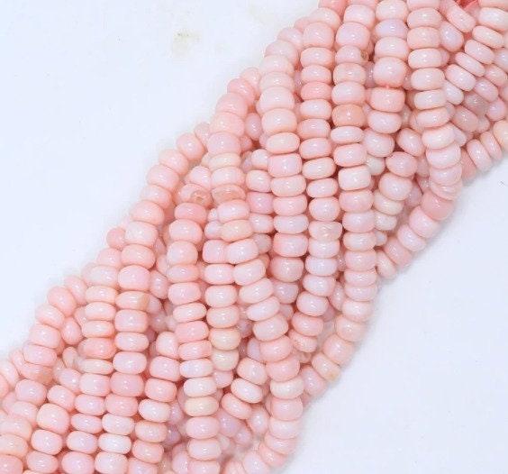 Pink Opal Beads, Opal Rondelle Beads, 8-9mm Pink Opal Rondelle, Opal Bead Strand, Opal Necklace, Opal Gemstone, Smooth Rondelle, Pink Opal