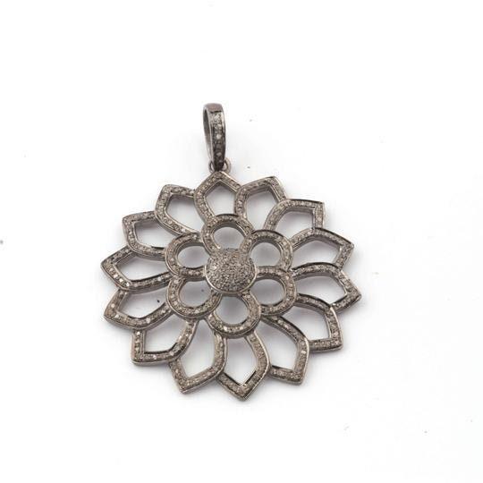 Pave Diamond Flower Pendant/925 Sterling Silver/ 50x44mm Diamond Pendant/Flower Necklace/Handmade Pendant Necklace/Art Deco Vintage Jewelry