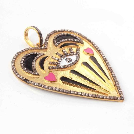 Designer Bakelite Heart Pendant, Enamel Heart, Yellow Gold Pendant, Pave Diamond Pendant, Heart Jewelry, Evil Eye Pendant, Valentine's Gift