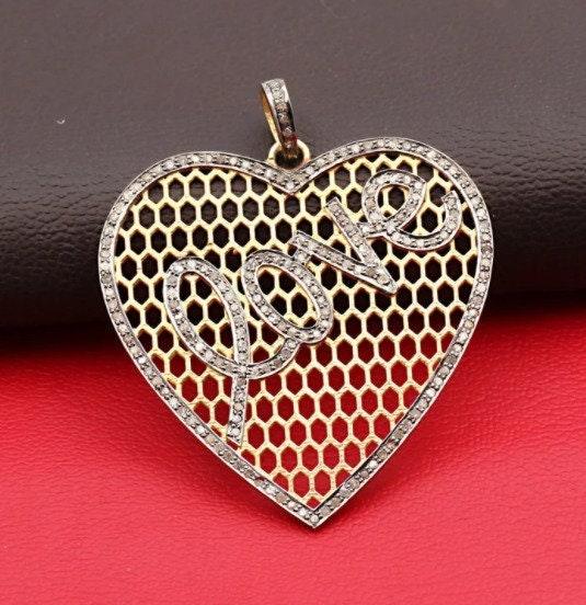 Diamond Heart Pendant, 51x49mm, Diamond Heart, Heart Necklace,Two Tone Pendant, Pave Diamond Pendant, Diamond Jewelry, Pendant, Love Pendant