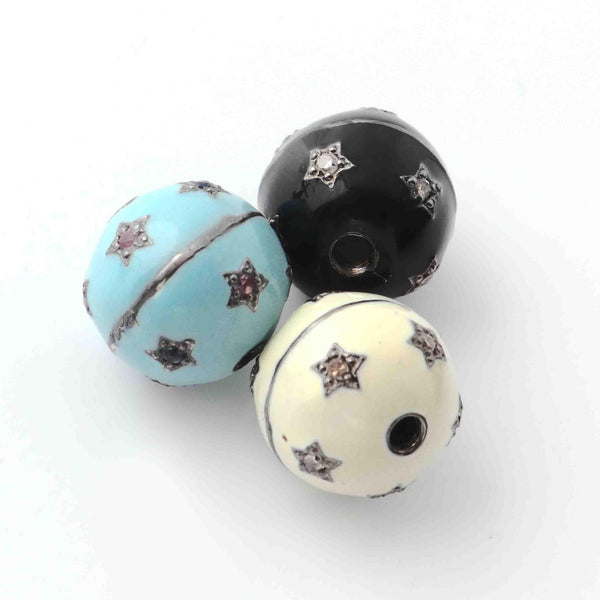 9mm  Round Bakelite Ball Diamond Enamel Star Silver Round Ball Beads Diamond Star Ball Pave Diamond Round Beads Handmade Jewelry Findings