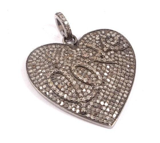 Diamond Heart Pendant, 38x30mm, Pave Diamond Heart, Heart Necklace,Pave Diamond Pendant, Diamond Jewelry, Heart Pendant, Silver Love Pendant