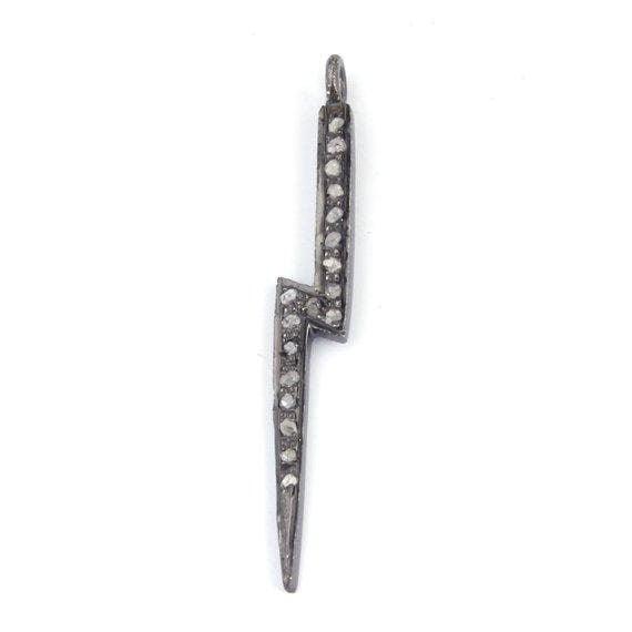 Pave Diamond Thunder Charm Lighting Bolt Charm 925 Oxidized Silver 41x6mm Diamond Pendant Pave Diamond Charm Lucky Charm Pendant Jewelry