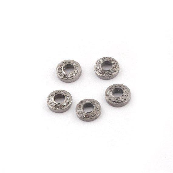 5 pc set 6mm,8mm Pave Diamond Spacer Beads, Round Spacer Bead, Sterling Silver, Diamond Finding Spacers, Diamond Beads, Craft Supplies