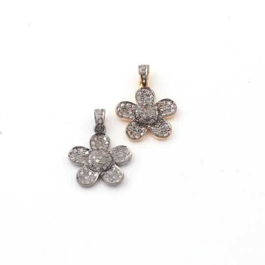 Pave Diamond Flower Pendant, 925 Silver Pendant 21x18mm, Diamond Pendant, Diamond Flower, Diamond Jewelry, Handmade Pendant, Flower Necklace