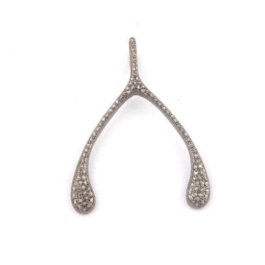 49x34mm Diamond Wishbone Necklace 925 Silver Good Luck Pendant Dainty Minimalist Jewelry Pave Diamond Pendant Handmade Jewelry