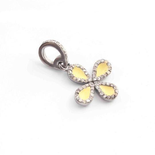 Enamel Diamond Flower Pendant Cross Pendant Pave Diamond Pendant 17x15mm Diamond Jewelry 925 Silver Minimalist Jewelry Push Present Gifts