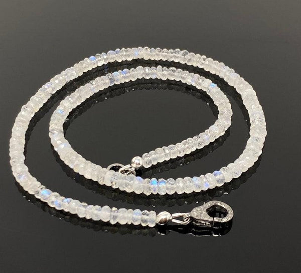 4-5mm Rainbow Moonstone Necklace, Pave Diamond Clasp, Moonstone Strand, Diamond Necklace, Moonstone Gemstone, Diamond Gemstone Jewelry, Gift