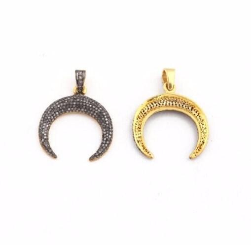 Pave Diamond Moon Pendant, 25x23mm, Sterling Vermeil, Crescent Moon Pendant, Half Moon Pendant, Diamond Jewelry, Pave Diamond Pendant, Moon