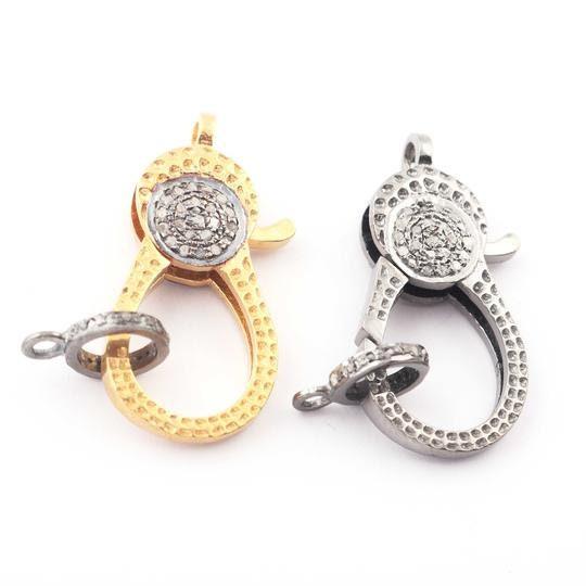 Pave Diamond Lobster Clasp Lock /925 Sterling Silver/Vermeil 30x14mm Diamond Claw Hook/Jewelry Findings/Craft Supplies Clips