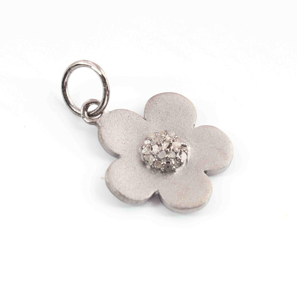 Pave Diamond Flower Pendant, 925 Silver 19x16mm, Diamond Pendant, Pendant Necklace, Gift For Her, Flower Necklace, Diamond Jewelry, Gift Her